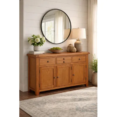 Natural Oak Large 3 Door 4 Drawer Sideboard Cabinet