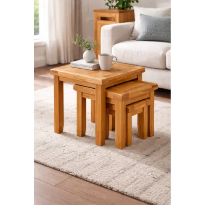 Natural Oak Compact Living Room Nest of 3 Tables