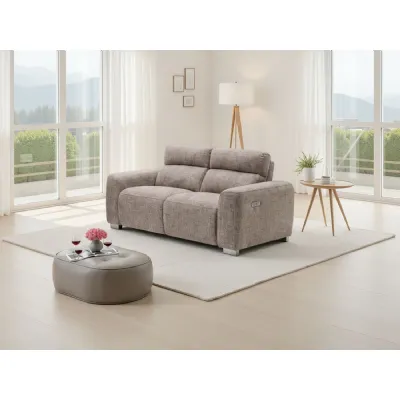 Beige Fabric 2 Seater Electric Recliner Standard Back Sofa