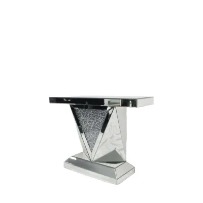 Mirrored V Design Console Table with Crushed Diamond Centre Panel