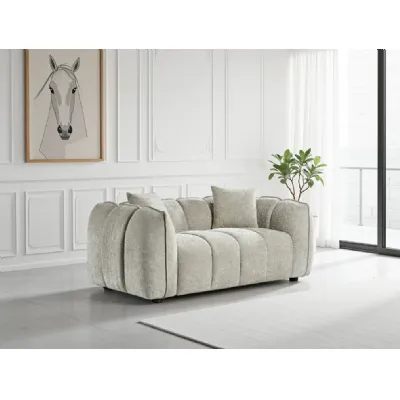 Beige Fabric Channel Tufted Design 2 Seater Sofa