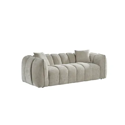 Beige Fabric Channel Tufted Design 3 Seater Sofa