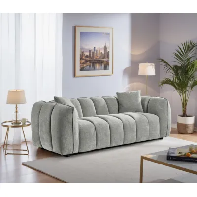 Grey Fabric Channel Tufted Design 3 Seater Sofa