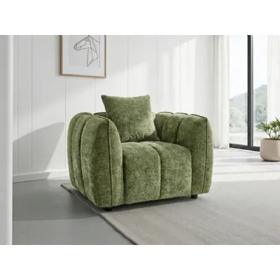 Olive Green Fabric Tufted Design Armchair Pillow Back