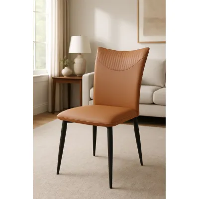 Modern Tan PU Upholstered Dining Chair Black Legs