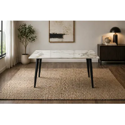 Luxury Grey Marble Effect Ceramic 1.5m Dining Table with Black Legs