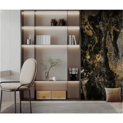 Set of 2 Modern Decorative Gold and Black Marble PVC Wall Boards 240cm