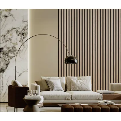 Set of 4 Natural Oak Acoustic Slatted Decorative Wall Panels with Wood Effect Finish
