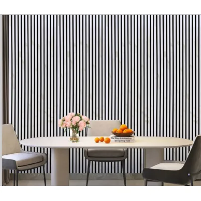 Set of 4 White Marble Effect Finish Acoustic Slatted Decorative Wall Panels