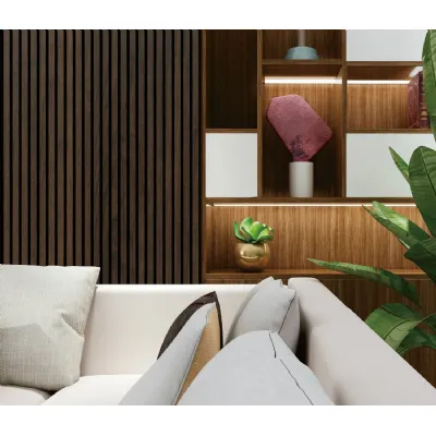 Set of 3 Modern Decorative Walnut Acoustic Wall Panels 280cm