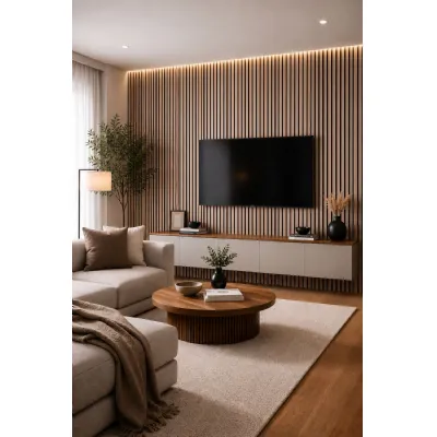 Set of 4 Modern Decorative Oak Acoustic Wall Panels 240cm