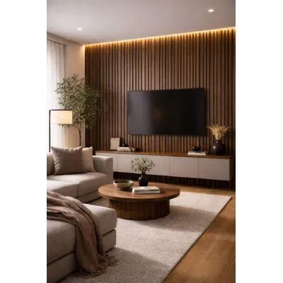 Set of 4 Modern Decorative Walnut Acoustic Wall Panels 240cm