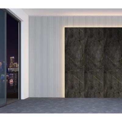 Set of 4 Modern Decorative Gold and Black Marble PVC Wall Boards 240cm