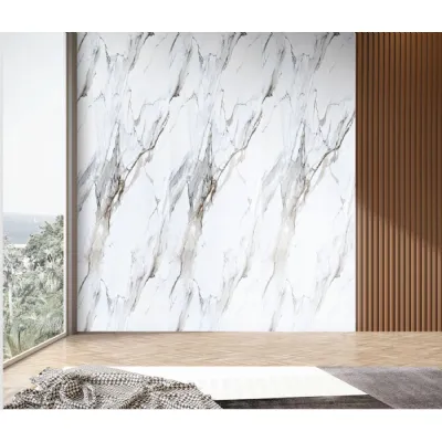 Set of 4 Modern Decorative Gold and White Marble PVC Wall Boards 240cm