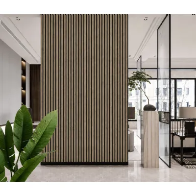 Set of 4 Modern Decorative Dark Oak Premium Acoustic Slat Wall Panels 240cm