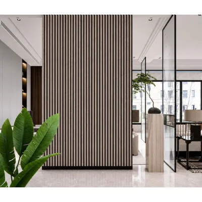 Set of 4 Modern Decorative Grey Oak Premium Acoustic Slat Wall Panels 240cm