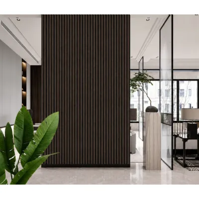 Set of 4 Modern Decorative Walnut Premium Acoustic Slat Wall Panels 240cm