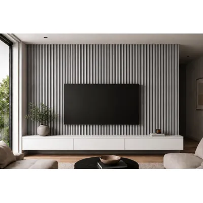 Set of 4 Modern Decorative Grey Oak Acoustic Slat Wall Panels 240cm
