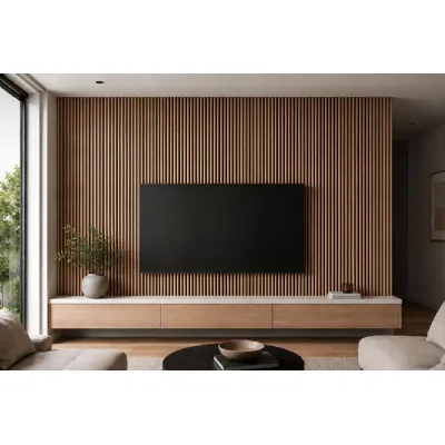 Set of 4 Modern Decorative Oak 02 Acoustic Slat Wall Panels 240cm
