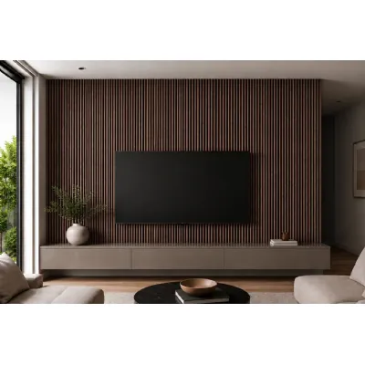 Set of 4 Modern Decorative Walnut Acoustic Slat Wall Panels 240cm