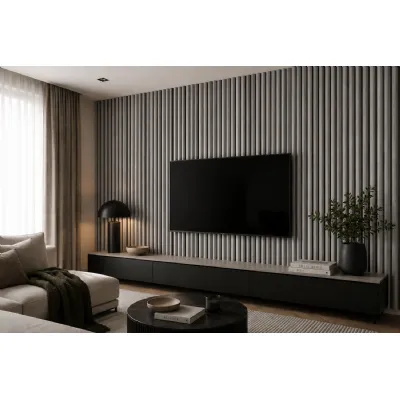 Set of 4 Modern Decorative Grey Oak Acoustic Slat Wall Panels 240cm