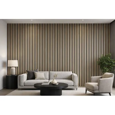 Set of 8 Modern Oak PVC Slatted Decorative Wall Panels 240cm