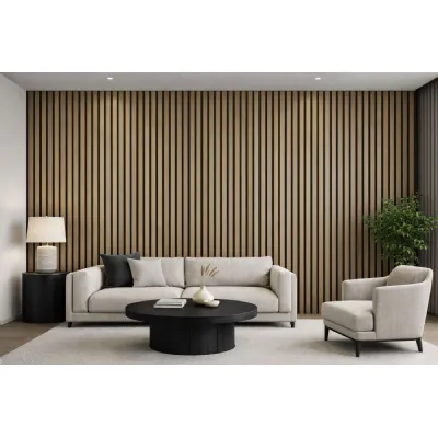 Set of 8 Modern Dark Oak PVC Slatted Decorative Wall Panels 240cm