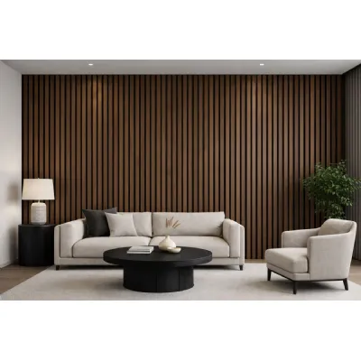 Set of 8 Modern Walnut PVC Slatted Decorative Wall Panels 240cm