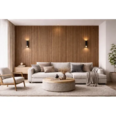Set of 8 Modern Walnut PVC Decorative Wall Panels 240cm