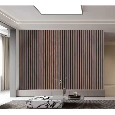 Set of 8 Modern Walnut Acoustic PVC Decorative Wall Panels 240cm