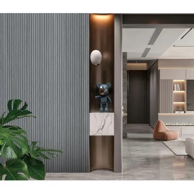 Set of 12 Modern Mid Grey Seamless Fluted PVC Decorative Wall Panels 240cm