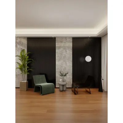 Set of 16 Modern Black Seamless PVC Decorative Wall Panels 240cm