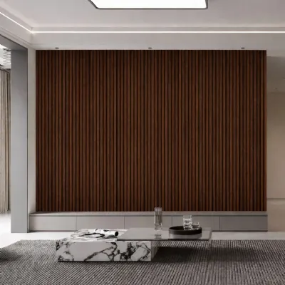Set of 12 Modern Walnut Seamless PVC Wall Panels 240cm