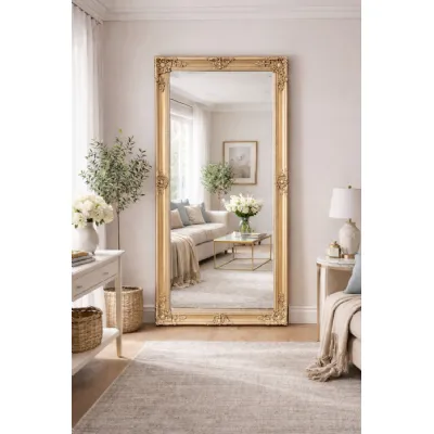 Traditional Champagne Ornate Wooden Frame Mirror 100 x 200 cm