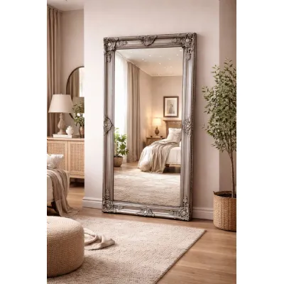 Traditional Dark Silver Ornate Wooden Frame Mirror 100 x 200 cm