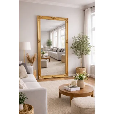 Traditional Gold Ornate Wooden Frame Mirror 100 x 200 cm