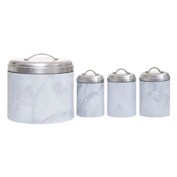 4pc White Marble Effect Storage Container Set