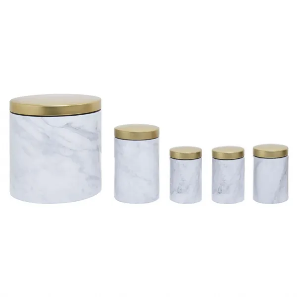 5pc White Marble Effect Storage Canister Set