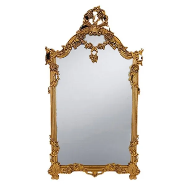 Gold Floral Carved Mirror with Hand Carved Ornate Detail