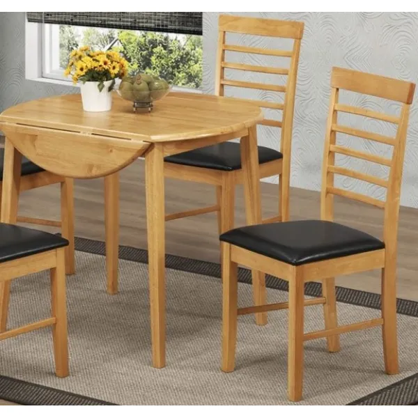 Light Oak Round Drop Leaf Table and 2 Padded Dining Chairs