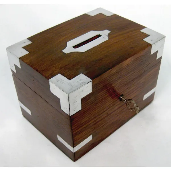 Sheesham Wood Money Box with Key 14cm