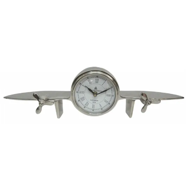 Aeroplane Design Table Clock Nickel Finish 45cm