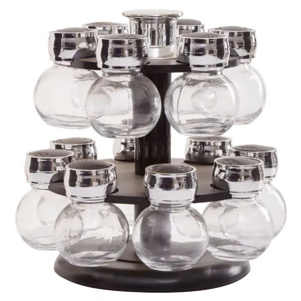 Glass Jar Spice Rack 14 Bottles Layered Rotating Shelf