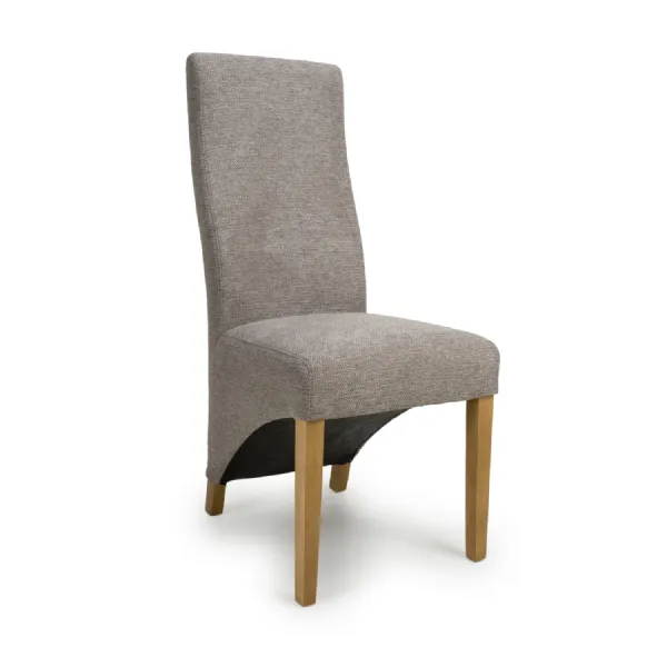 Mocha Fabric Wave Back Dining Chair with Wooden Legs