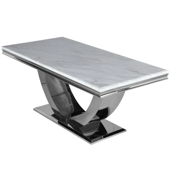 Modern White Marble Top Rectangular 6 to 8 Seater Dining Table with Steel Base