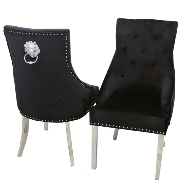 Modern Black Velvet Upholstered Dining Chair with Quilted Back