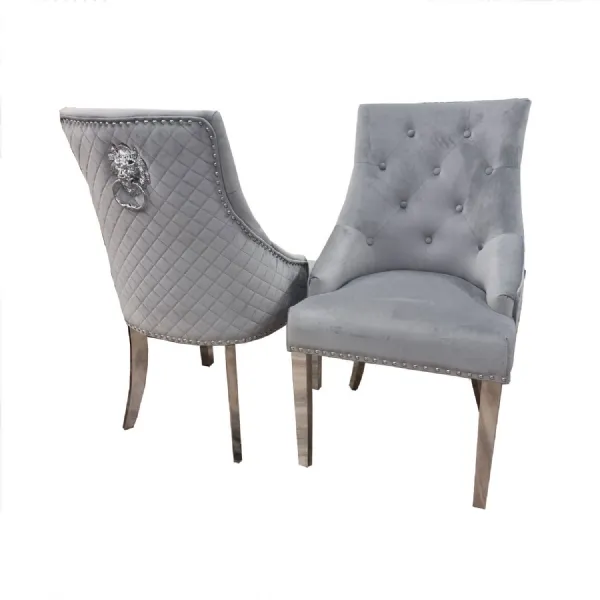Modern Dark Grey Velvet Upholstered Dining Chair with Quilted Back