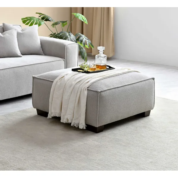 Modern Style Light Grey Boucle Fabric Upholstered Footstool