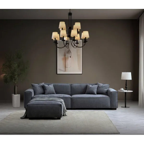 Modern Charcoal Boucle Fabric Upholstered Corner Chaise Sofa