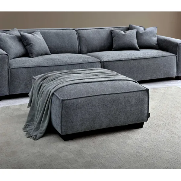 Modern Charcoal Boucle Fabric Upholstered Footstool with Feather Filling